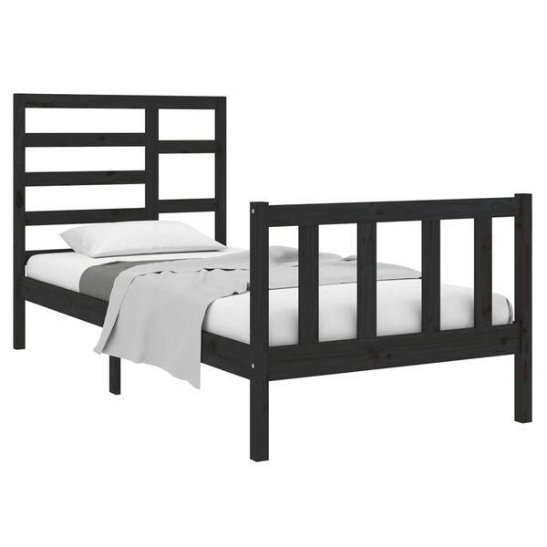 vidaXL Cadre de lit sans matelas noir bois massif 90x190 cm