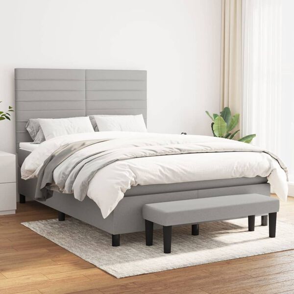 vidaXL Sommier &agrave; lattes de lit avec matelas Gris clair 140x190cm Tissu