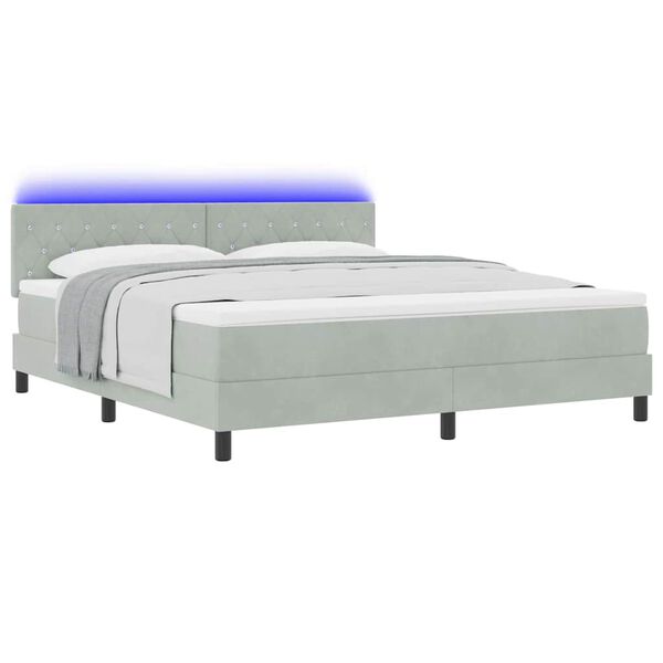 vidaXL Lit à ressort LED avec matelas Gris clair 180 x 200 cm Velours