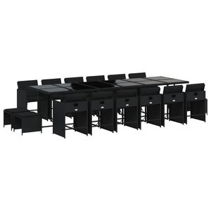 vidaXL Ensemble &agrave; manger de jardin 17 pcs coussins noir r&eacute;sine tress&eacute;e
