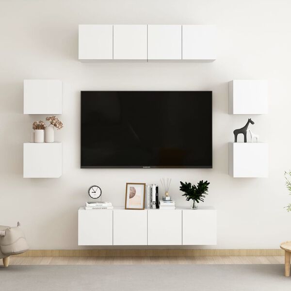 vidaXL Ensemble de meubles TV 8 pcs Blanc Bois d'ingénierie