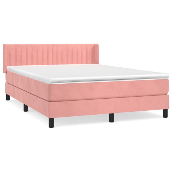 vidaXL Sommier &agrave; lattes de lit avec matelas Rose 140x200 cm Velours
