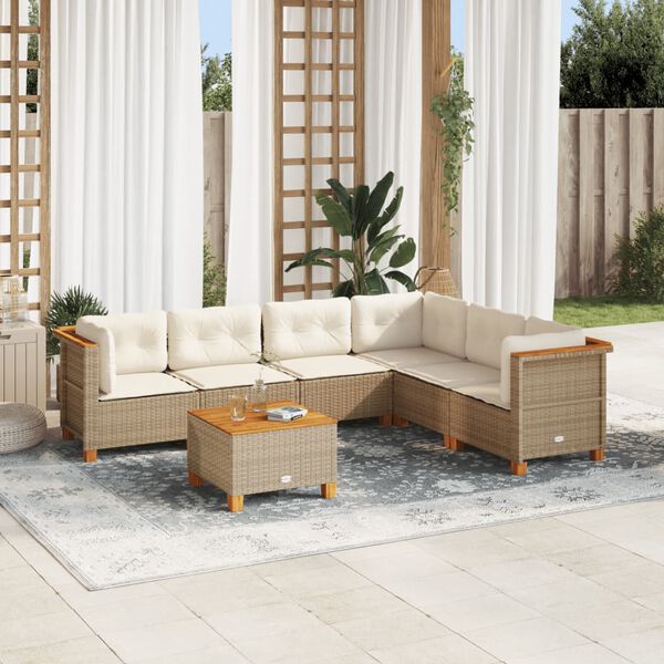 vidaXL Salon de jardin avec coussins 7 pcs beige r&eacute;sine tress&eacute;e