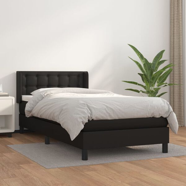 vidaXL Sommier &agrave; lattes de lit avec matelas Noir 90x200 cm Similicuir