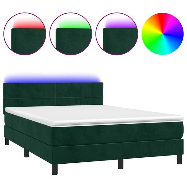 vidaXL Sommier &agrave; lattes de lit avec matelas LED Vert fonc&eacute; 140x200 cm