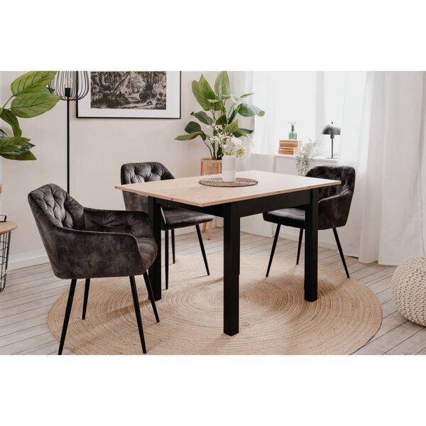 Finori Table &agrave; manger extensible Coburg 80 ch&ecirc;ne artisanal et noir