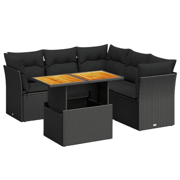 vidaXL Salon de jardin 5 pcs avec coussins noir r&eacute;sine tress&eacute;e