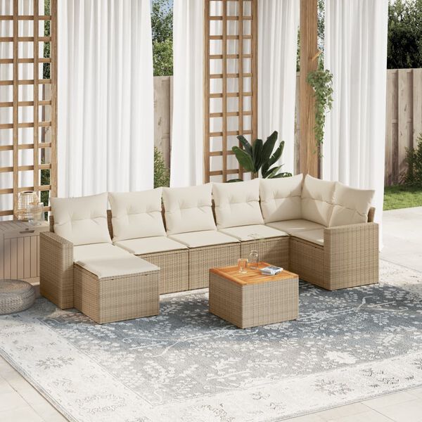 vidaXL Salon de jardin avec coussins 8 pcs beige r&eacute;sine tress&eacute;e