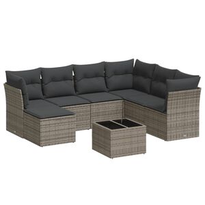 vidaXL Salon de jardin 8 pcs avec coussins gris r&eacute;sine tress&eacute;e
