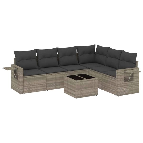 vidaXL Salon de jardin avec coussins 7 pcs gris clair r&eacute;sine tress&eacute;e