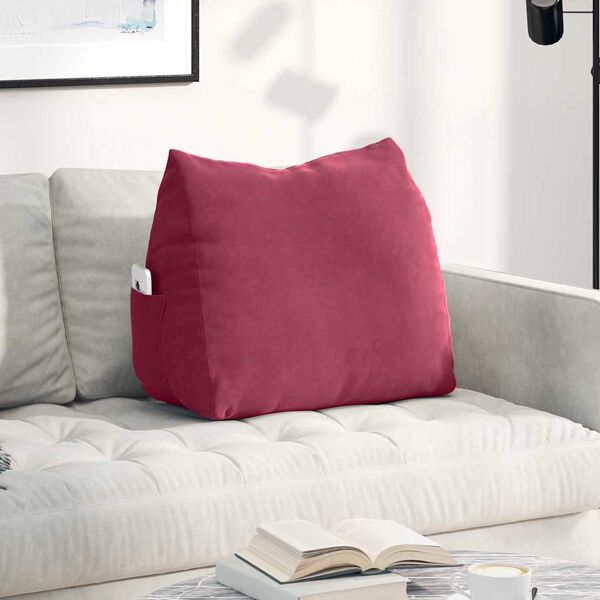 vidaXL Coussin de Dos Bordeaux 60 x 20 x 50 cm Tissu en velours c&ocirc;tel&eacute;
