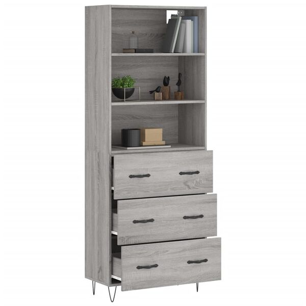 vidaXL Buffet haut Sonoma gris 69,5x34x180 cm Bois d'ing&eacute;nierie