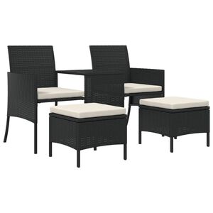 vidaXL Canap&eacute; de jardin 2 places avec table et tabourets noir rotin