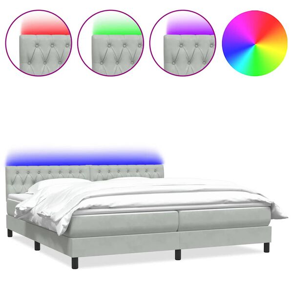vidaXL Sommier &agrave; lattes de lit et matelas et LED gris clair 180x220cm velours