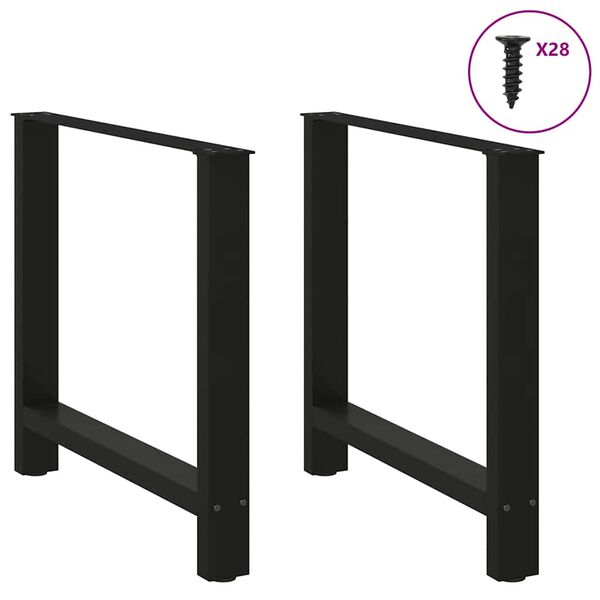 vidaXL Pieds de table &agrave; manger Noir 2 pi&egrave;ces 70 x (72-73) cm Acier