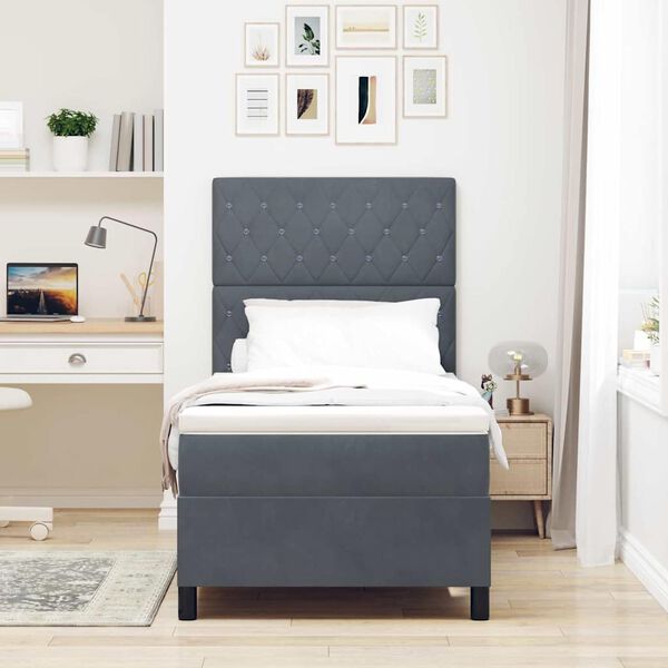 vidaXL Lit &agrave; ressort LED avec matelas Gris fonc&eacute; 90 x 190 cm Velours