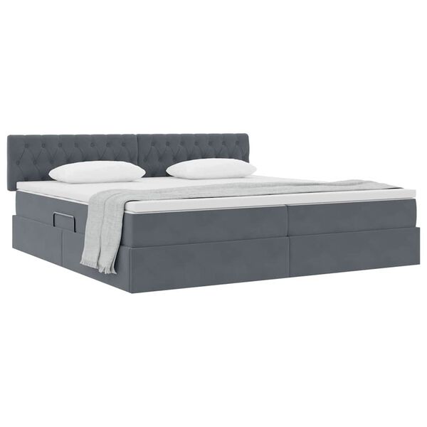 vidaXL Lit de Rangement avec matelas Gris foncé 200 x 200 cm Velours