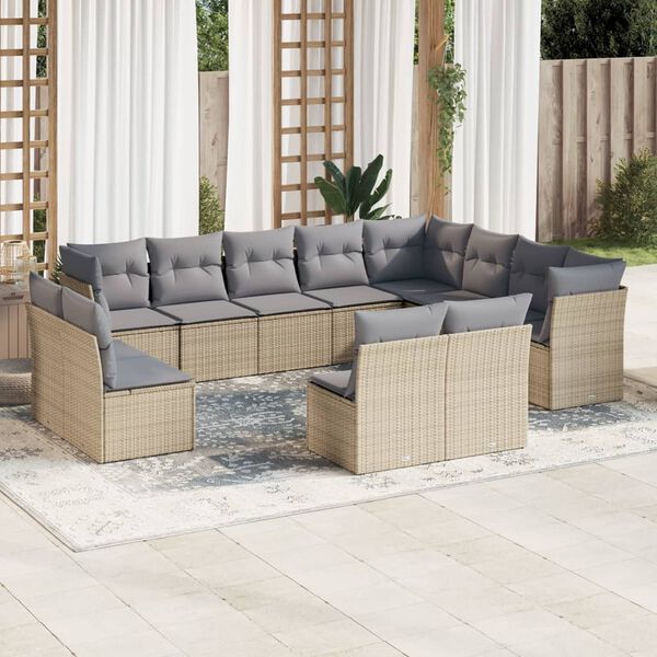 vidaXL Salon de jardin avec coussins 12 pcs beige r&eacute;sine tress&eacute;e
