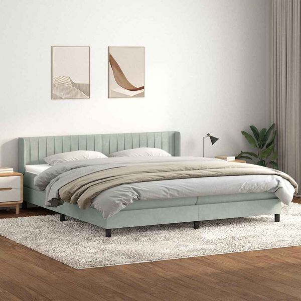 vidaXL Sommier &agrave; lattes de lit et matelas gris clair 180x210cm velours