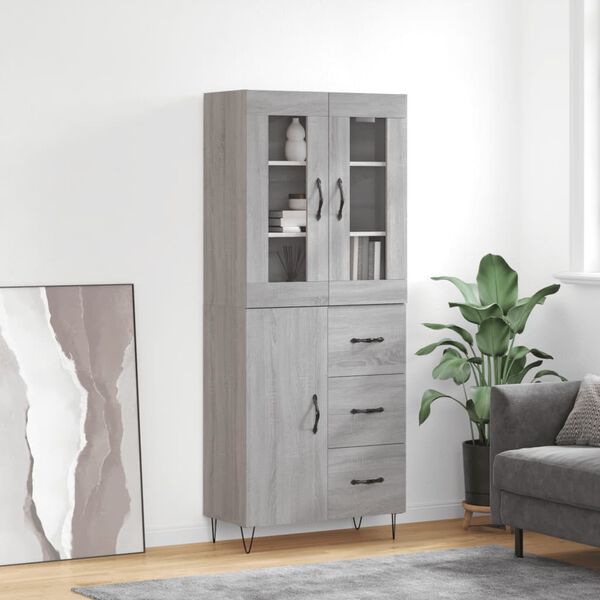 vidaXL Buffet haut Sonoma gris 69,5x34x180 cm Bois d'ing&eacute;nierie