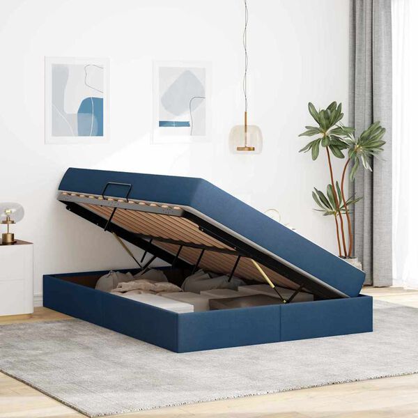 vidaXL Lit avec rangement et matelas Bleu 140 x 200 cm Polyester