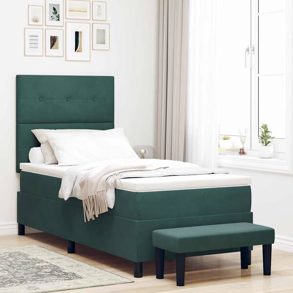 vidaXL Lit &agrave; ressorts avec matelas Vert fonc&eacute; 100 x 200 cm Velours