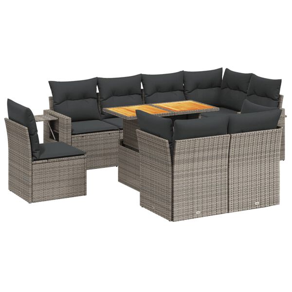 vidaXL Salon de jardin 9 pcs avec coussins gris r&eacute;sine tress&eacute;e