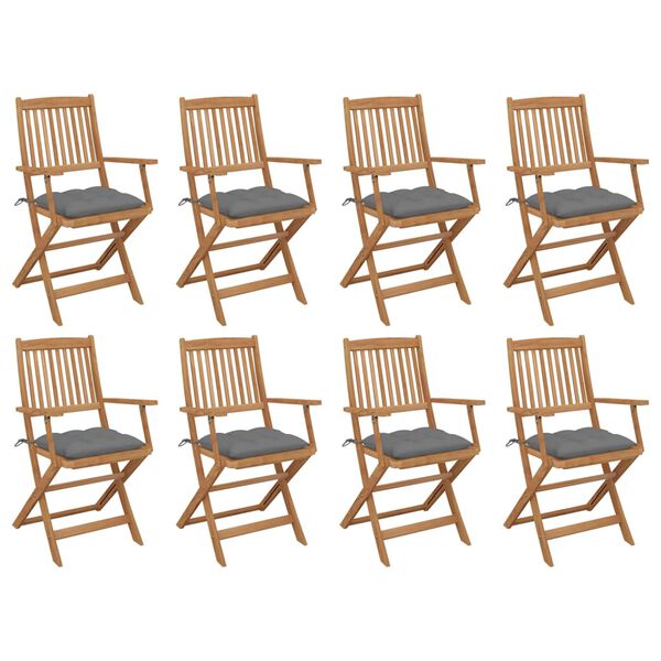 vidaXL Chaises pliables d'ext&eacute;rieur et coussins lot de 8 Bois d'acacia