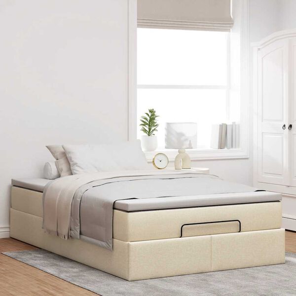 vidaXL Cadre de lit ottoman avec matelas cr&egrave;me 120x190 cm tissu
