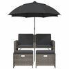vidaXL Canapé de jardin 2 places avec parasol et tabourets gris rotin