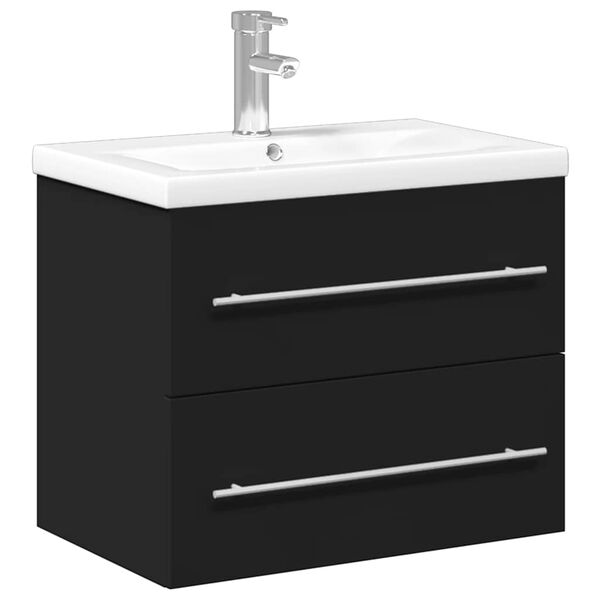 vidaXL Armoire lavabo de salle de bain avec bassin int&eacute;gr&eacute; noir