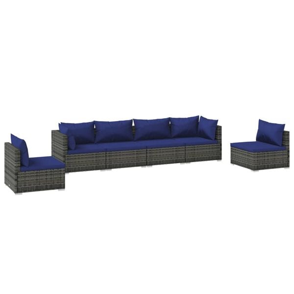 vidaXL Salon de jardin 6 pcs avec coussins R&eacute;sine tress&eacute;e Gris