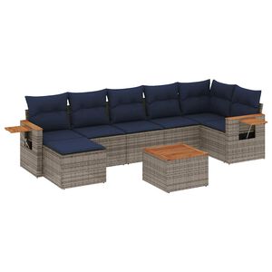vidaXL Salon de jardin 8 pcs avec coussins gris r&eacute;sine tress&eacute;e
