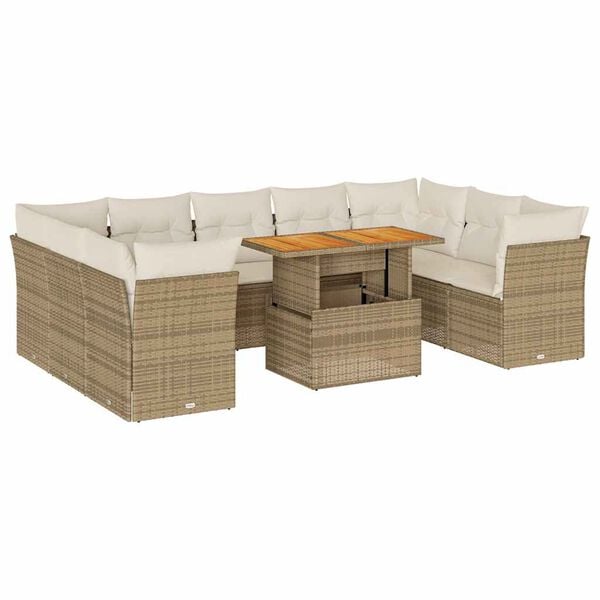 vidaXL Salon de jardin avec coussins 10 pcs beige r&eacute;sine tress&eacute;e