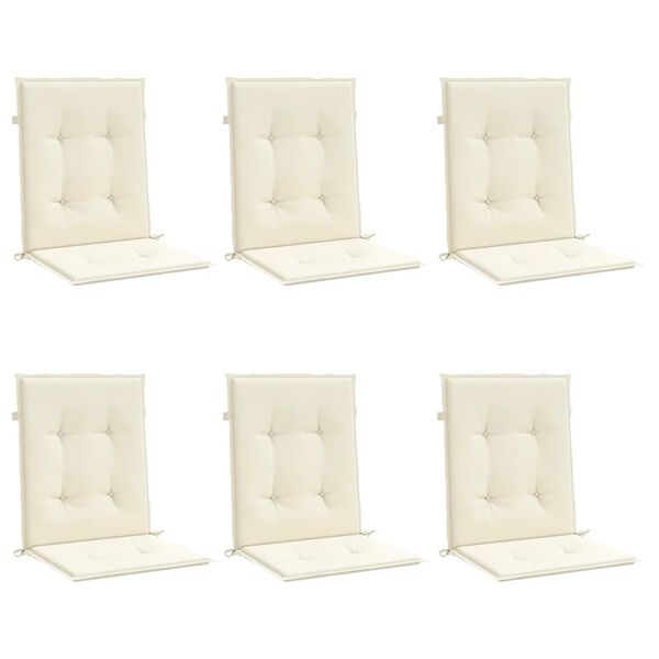 vidaXL Coussins de chaise de jardin à dossier bas lot de 6 crème