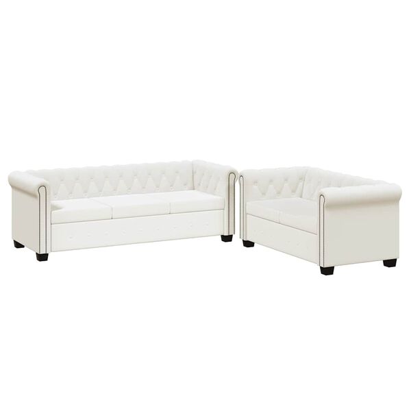 vidaXL Canapé Chesterfield à 2 places et à 3 places blanc