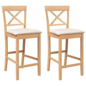 vidaXL Tabourets de bar avec coussins (2 pcs) en bois massif naturel et caoutchouc