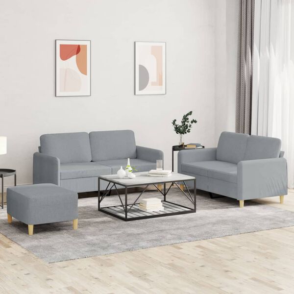 vidaXL Ensemble de canapés 3 pcs avec coussins Gris clair Tissu