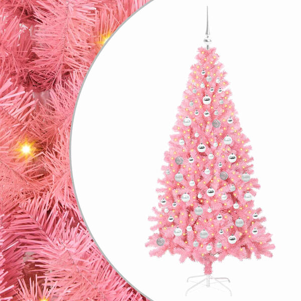 vidaXL Sapin de No&euml;l avec 300 LED avec support Rose 180 cm PVC