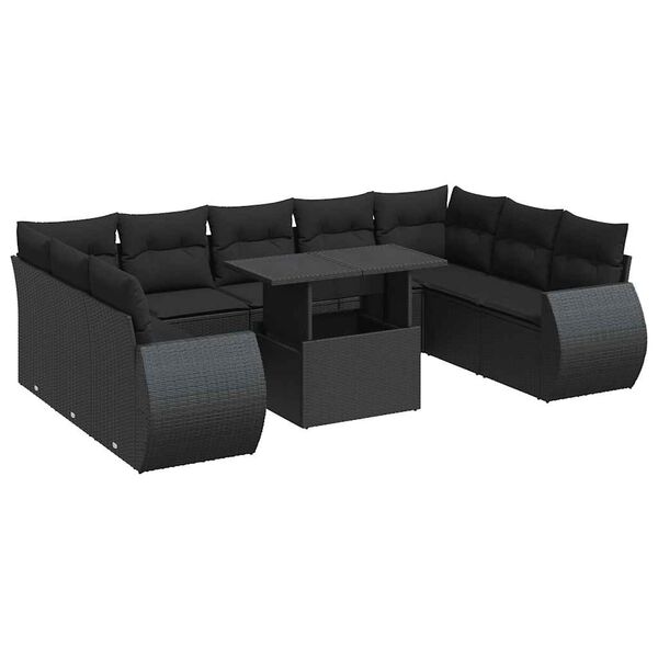 vidaXL Salon de jardin 10 pcs avec coussins noir r&eacute;sine tress&eacute;e