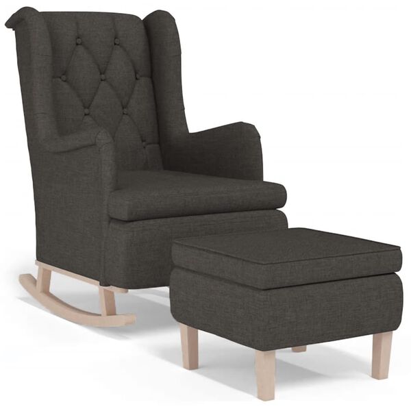 vidaXL Fauteuil avec pieds &agrave; bascule et tabouret Gris fonc&eacute; Tissu
