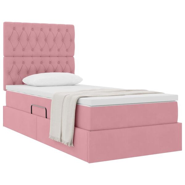 vidaXL Lit avec rangement et matelas Rose 100 x 200 cm Velours