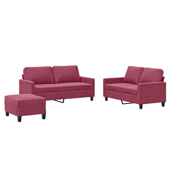 vidaXL Ensemble de canap&eacute;s 3 pcs avec coussins Rouge bordeaux Velours