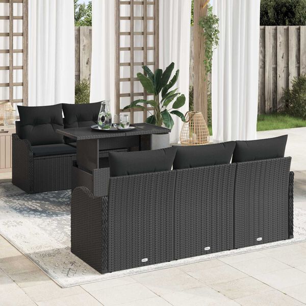 vidaXL Ensemble de canapé de jardin 6 pcs Noir Poly Rattan