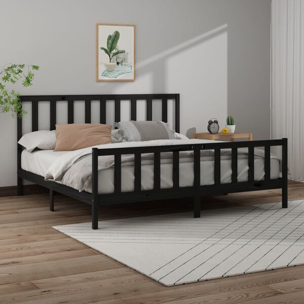 vidaXL Cadre de lit sans matelas noir 180x200 cm bois massif de pin