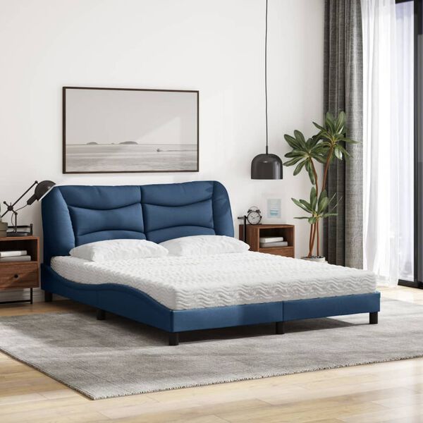 vidaXL Lit avec matelas Hvar bleu 160x200 cm tissu