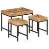 vidaXL Tables basses gigognes 3pcs bois de manguier massif brut et fer
