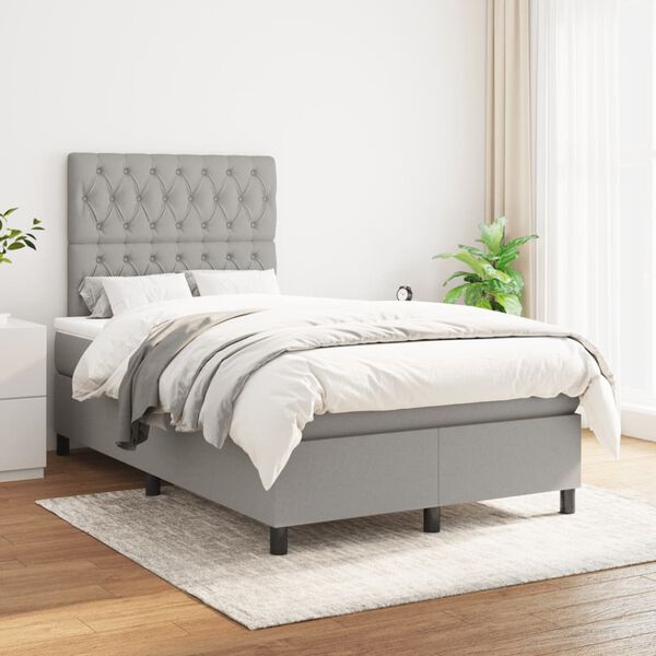 vidaXL Sommier &agrave; lattes de lit et matelas gris clair 120x190 cm tissu