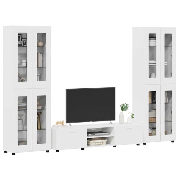 vidaXL Ensemble meuble TV FLORIN Blanc brillant Bois d'ing&eacute;nierie