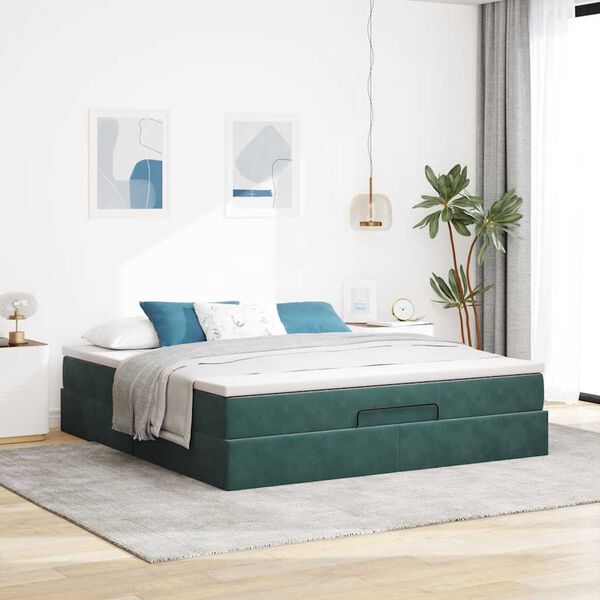 VidaXL Cadre de lit ottoman avec matelas vert foncé 180x200 cm velours